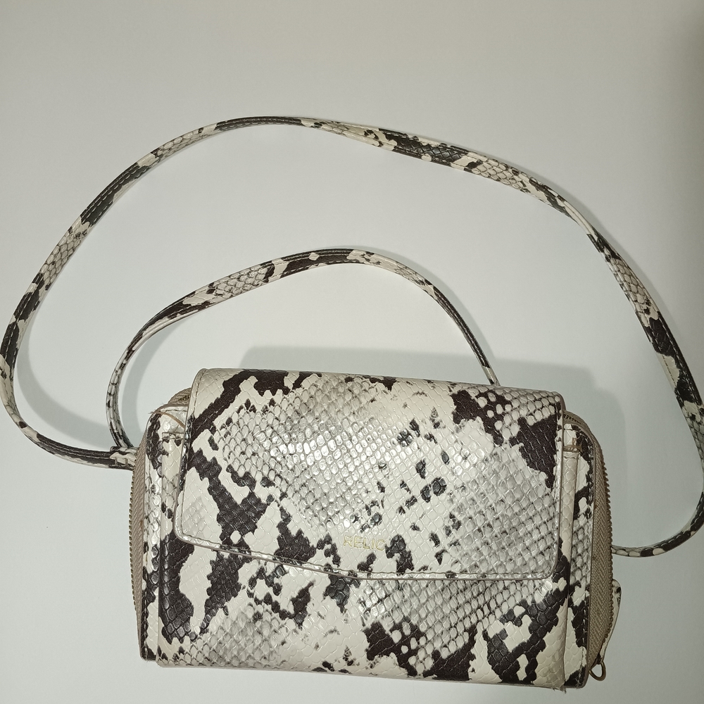 Relic Black and Cream Snake Print Crossbody Bag